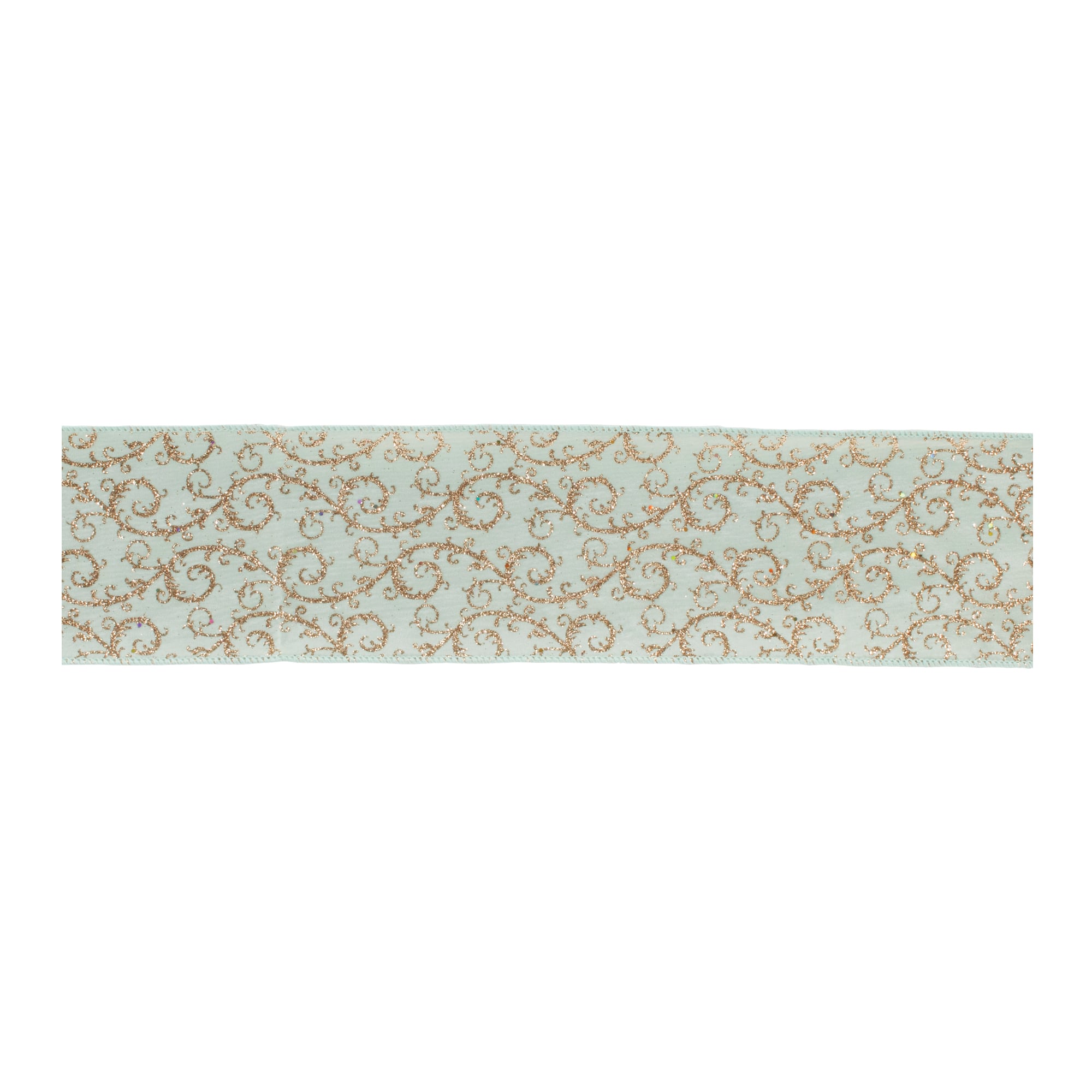 4" x 10yd. Ornate Blue & Gold Wired Glitter Vine Ribbon